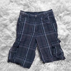 Kids Black Plaid Cargo Shorts